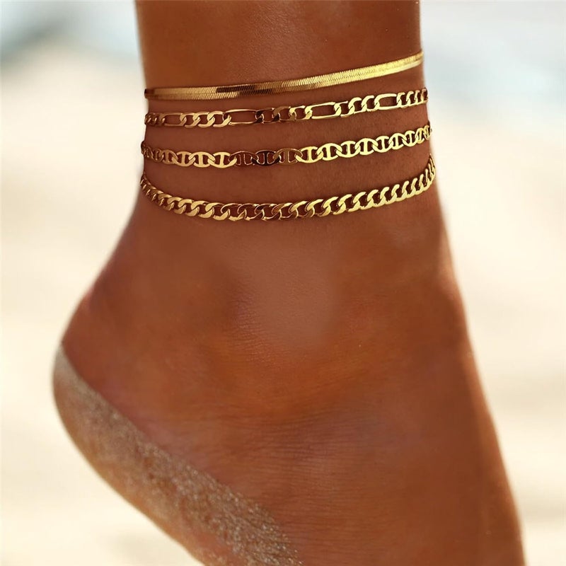 Rotnso Anklets for Women 14K Gold Silver Plated Ankle Bracelets Trendy Waterproof Boho Anklets Set Adjustable Dainty Cute Diamond Beaded Heart Non Tarnish Summer Beach Jewelry Gift - Image 2